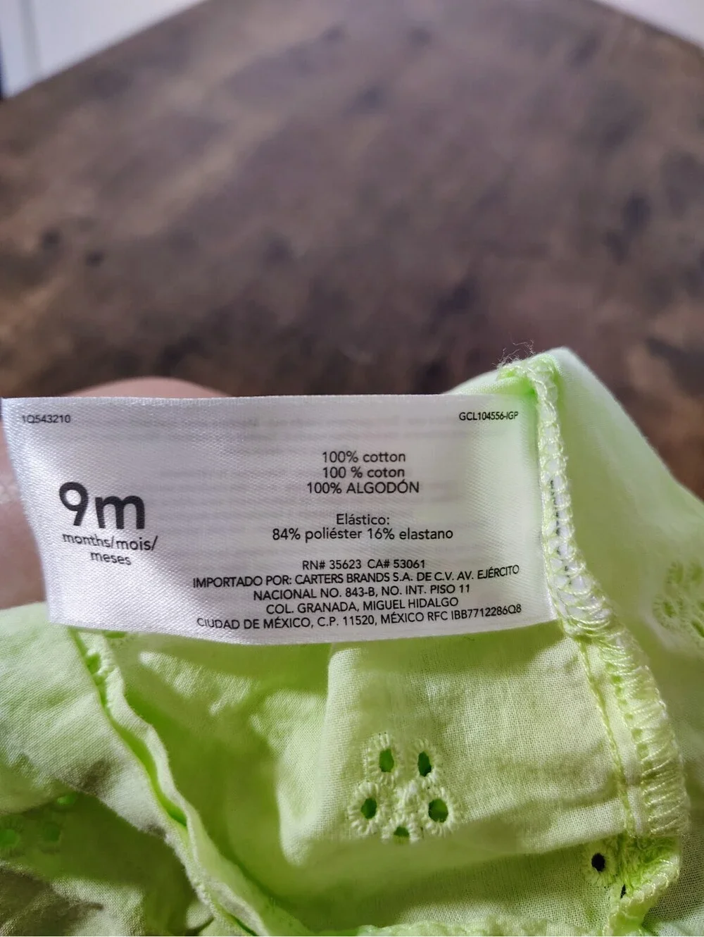 Baby Girl 9 mo Carter's Lime Green Summer Spring Top 100% Cotton